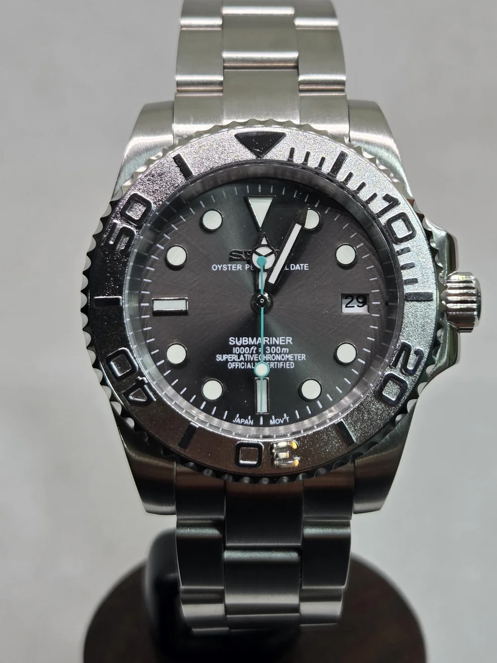 Custom 40mm Automatic Seiko Mod Watch NH35 Gray Submariner